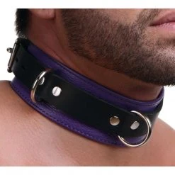 BDSM Strict Leather Deluxe Locking Collar - And Black