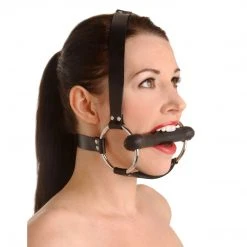 BDSM Strict Leather Locking Silicone Trainer Gag