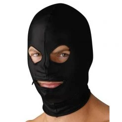 Strict Leather Spandex Zipper Mouth Hood With Eye Holes