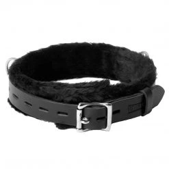 BDSM Strict Leather Narrow Fur Lined Locking Collar