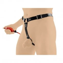 Strict Leather Locking Butt Plug Harness With Inflatable Butt Plug